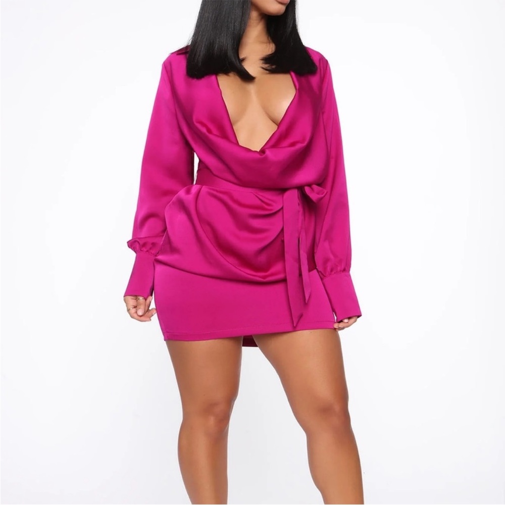 Fuschia Plunge Dress - Picture 3 of 4